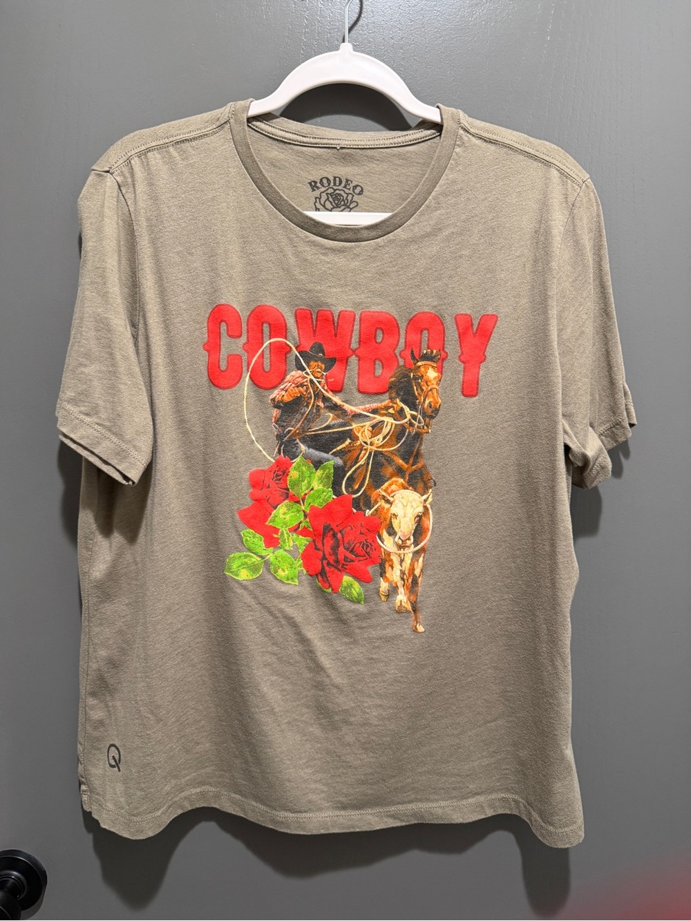 Rodeo Quincy Cowboy Graphic Tee in Green with Red Print